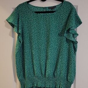 Adrianna Papell Green Floral Flutter Sleeve Blouse XL